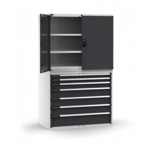 Armadio portautensili con porte, 7 cassetti e 3 piani regolabili,  L1190 x P726 x H2000 mm