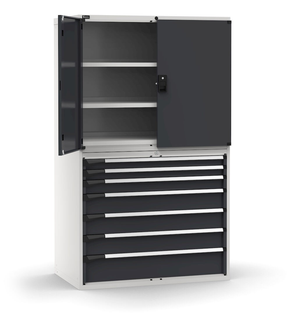 Armadio portautensili con porte, 7 cassetti e 3 piani regolabili,  L1190 x P726 x H2000 mm