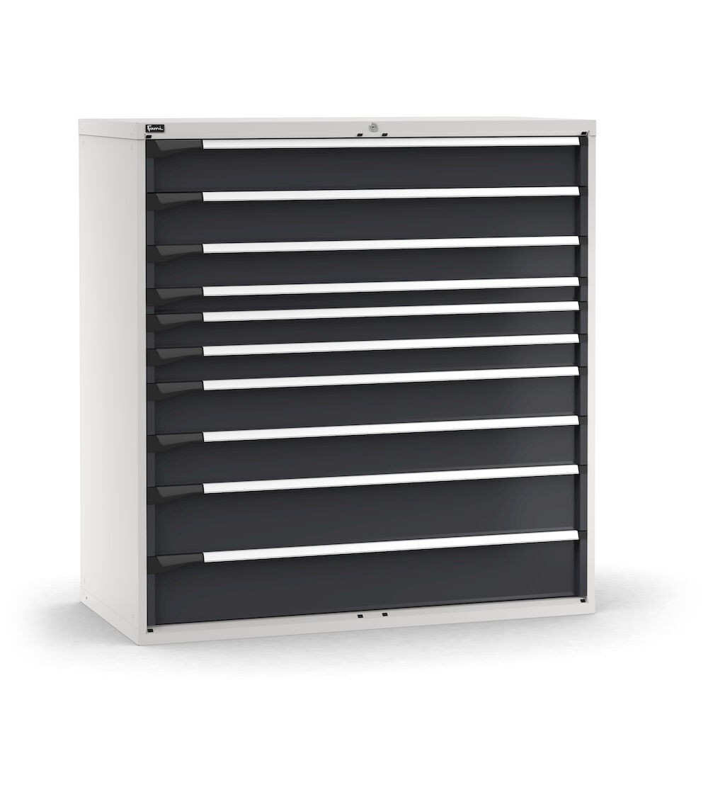 Cassettiera porta attrezzi, 10 cassetti 2x150 1x125 1x75 2x100 2x150 2x200, L1428 x P726 x H1500 mm