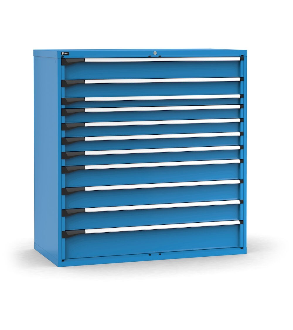 Cassettiera porta attrezzi, 11 cassetti 1x150 1x125 1x75 4x100 3x150 1x200, L1428 x P726 x H1500 mm