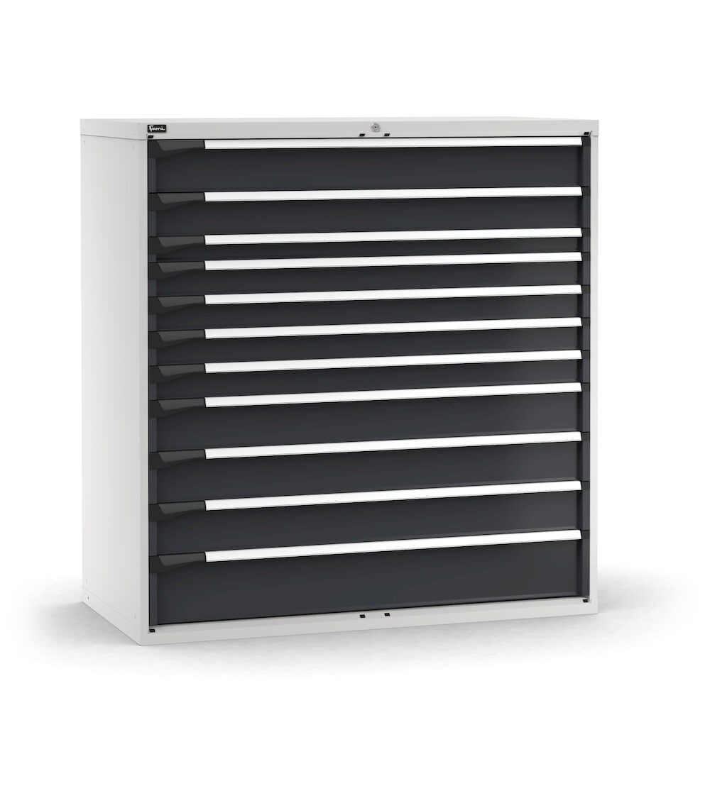 Cassettiera porta attrezzi, 11 cassetti 1x150 1x125 1x75 4x100 3x150 1x200, L1428 x P726 x H1500 mm