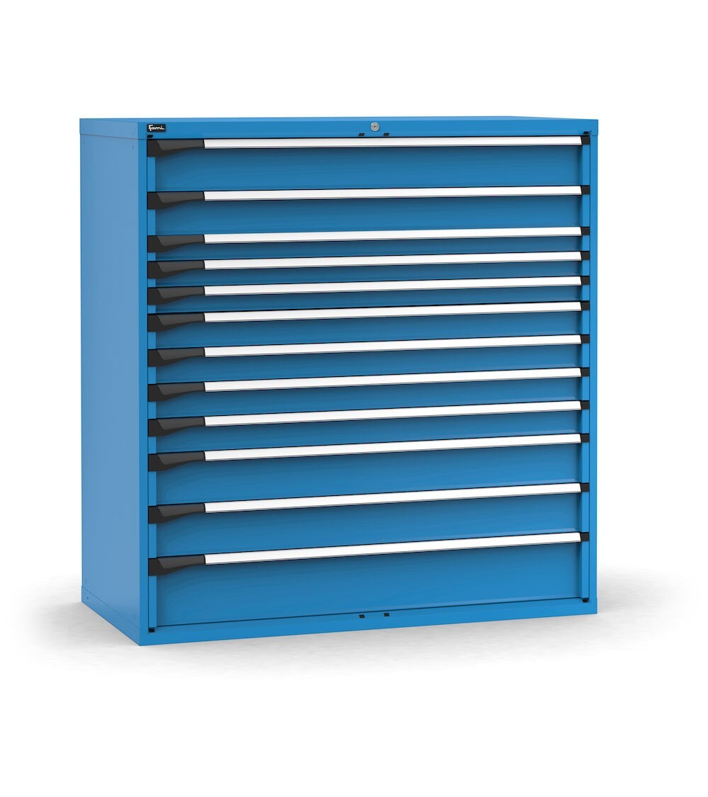 Cassettiera porta attrezzi, 12 cassetti 1x150 1x125 3x75 4x100 2x150 1x200, L1428 x P726 x H1500 mm