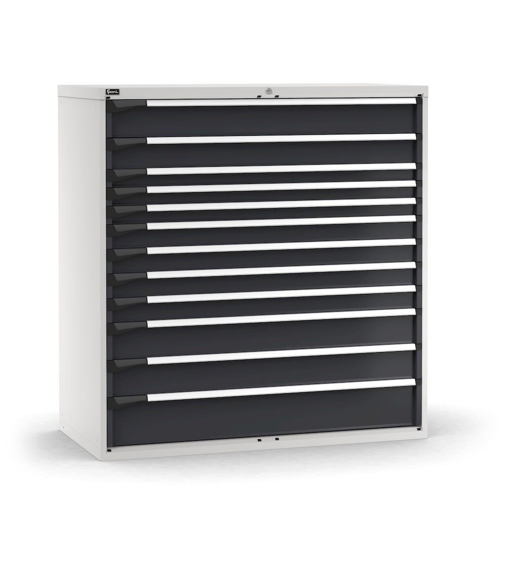 Cassettiera porta attrezzi, 12 cassetti 1x150 1x125 3x75 4x100 2x150 1x200, L1428 x P726 x H1500 mm