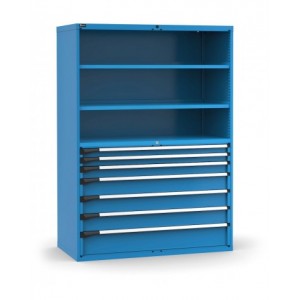 Armadio portautensili a 7 cassetti e 2 piani regolabili, L1428 x P726 x H2000 mm