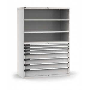 Armadio portautensili a 7 cassetti e 2 piani regolabili, L1428 x P726 x H2000 mm