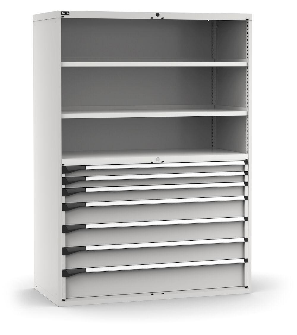 Armadio portautensili a 7 cassetti e 2 piani regolabili, L1428 x P726 x H2000 mm