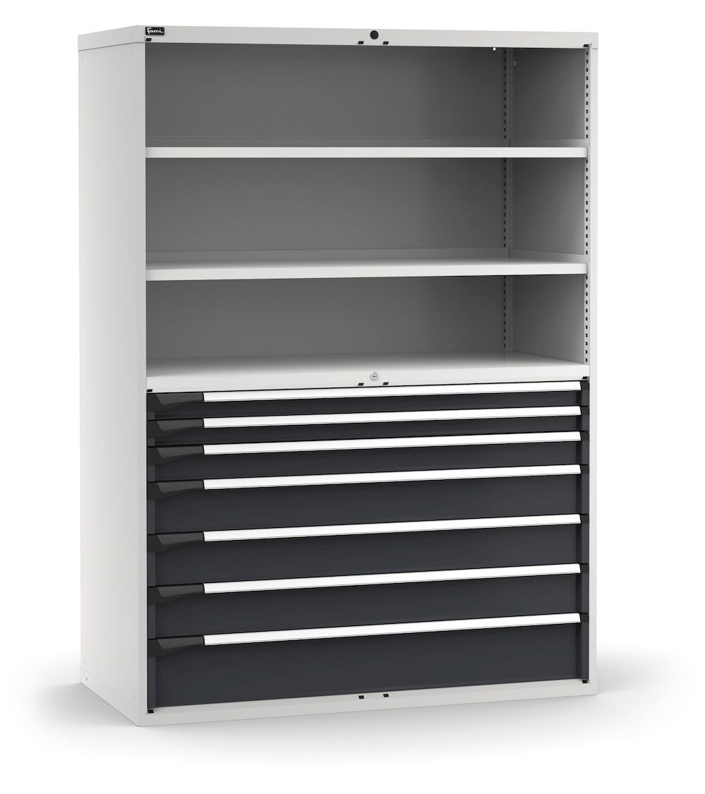 Armadio portautensili a 7 cassetti e 2 piani regolabili, L1428 x P726 x H2000 mm