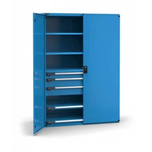 Armadio portautensili con porte a 3 cassetti 2X100 1X150, 2 piani regolabili, 2 piani estraibili, L1428 x P726 x H2000 mm