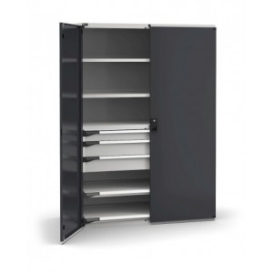 Armadio portautensili con porte a 3 cassetti 2X100 1X150, 2 piani regolabili, 2 piani estraibili, L1428 x P726 x H2000 mm
