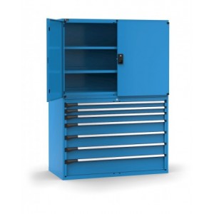 Armadio portautensili a 7 cassetti e 3 piani regolabili, L1428 x P726 x H2000 mm