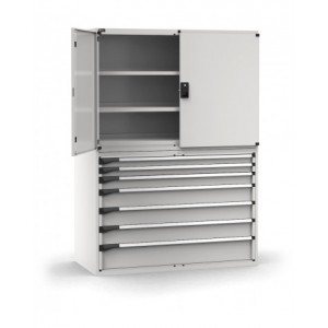 Armadio portautensili a 7 cassetti e 3 piani regolabili, L1428 x P726 x H2000 mm