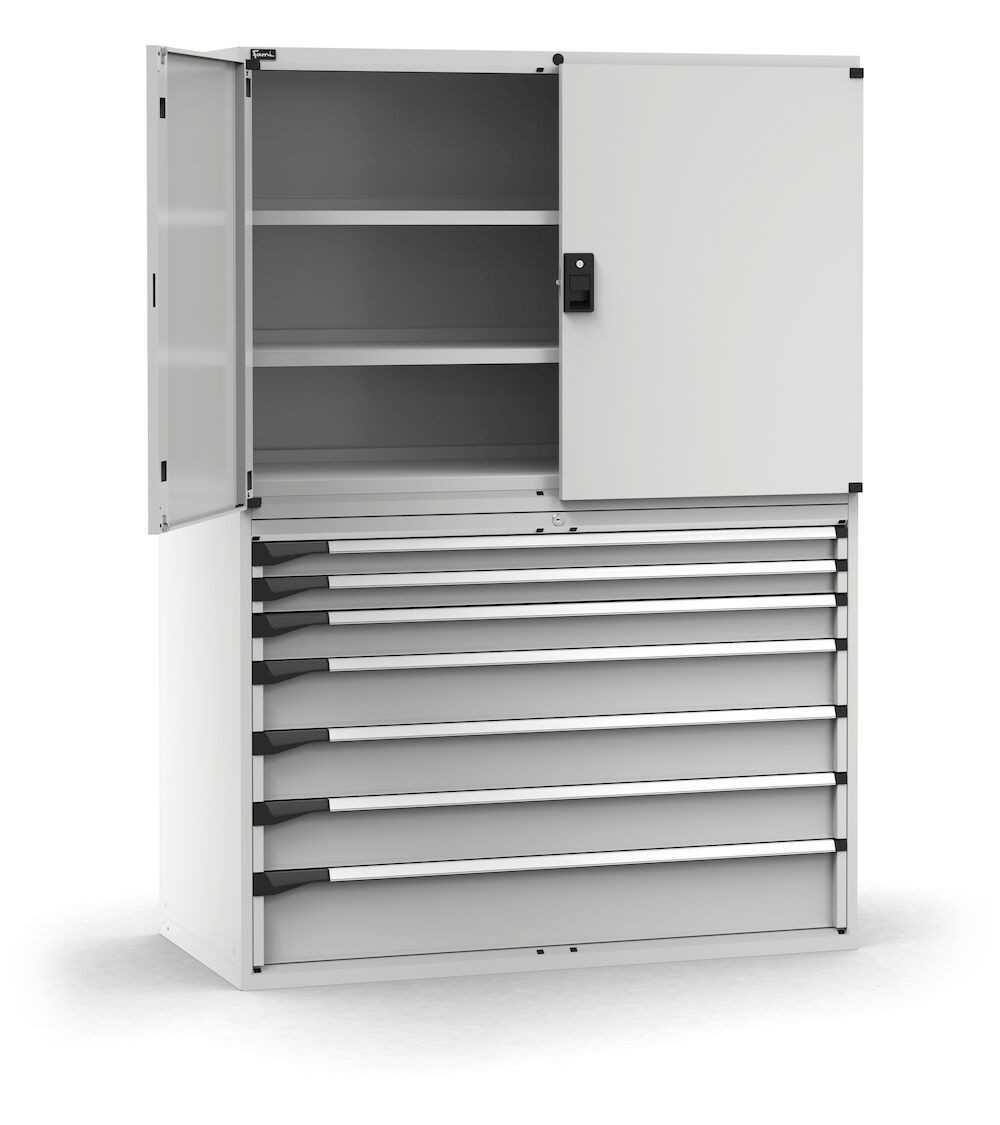 Armadio portautensili a 7 cassetti e 3 piani regolabili, L1428 x P726 x H2000 mm