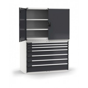 Armadio portautensili a 7 cassetti e 3 piani regolabili, L1428 x P726 x H2000 mm