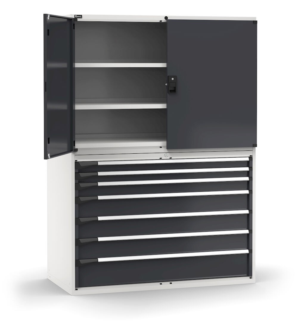 Armadio portautensili a 7 cassetti e 3 piani regolabili, L1428 x P726 x H2000 mm