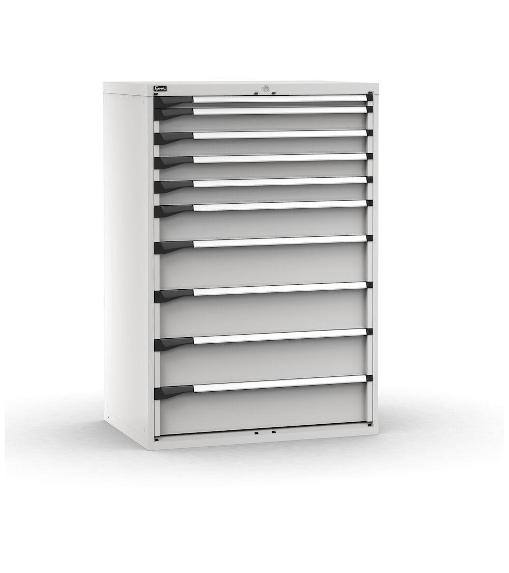 Cassettiera porta attrezzi, 10 cassetti 1x50 4x100 1x150 4x200, L1020 x P726 x H1500 mm