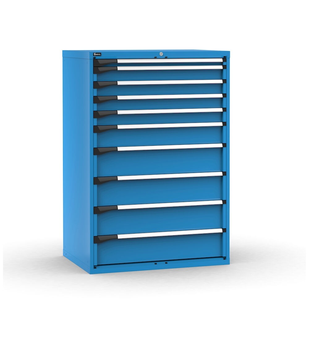 Cassettiera porta attrezzi, 10 cassetti  ad estrazione telescopica 1x50 4x100 1x150 4x200, L1020 x P726 x H1500 mm