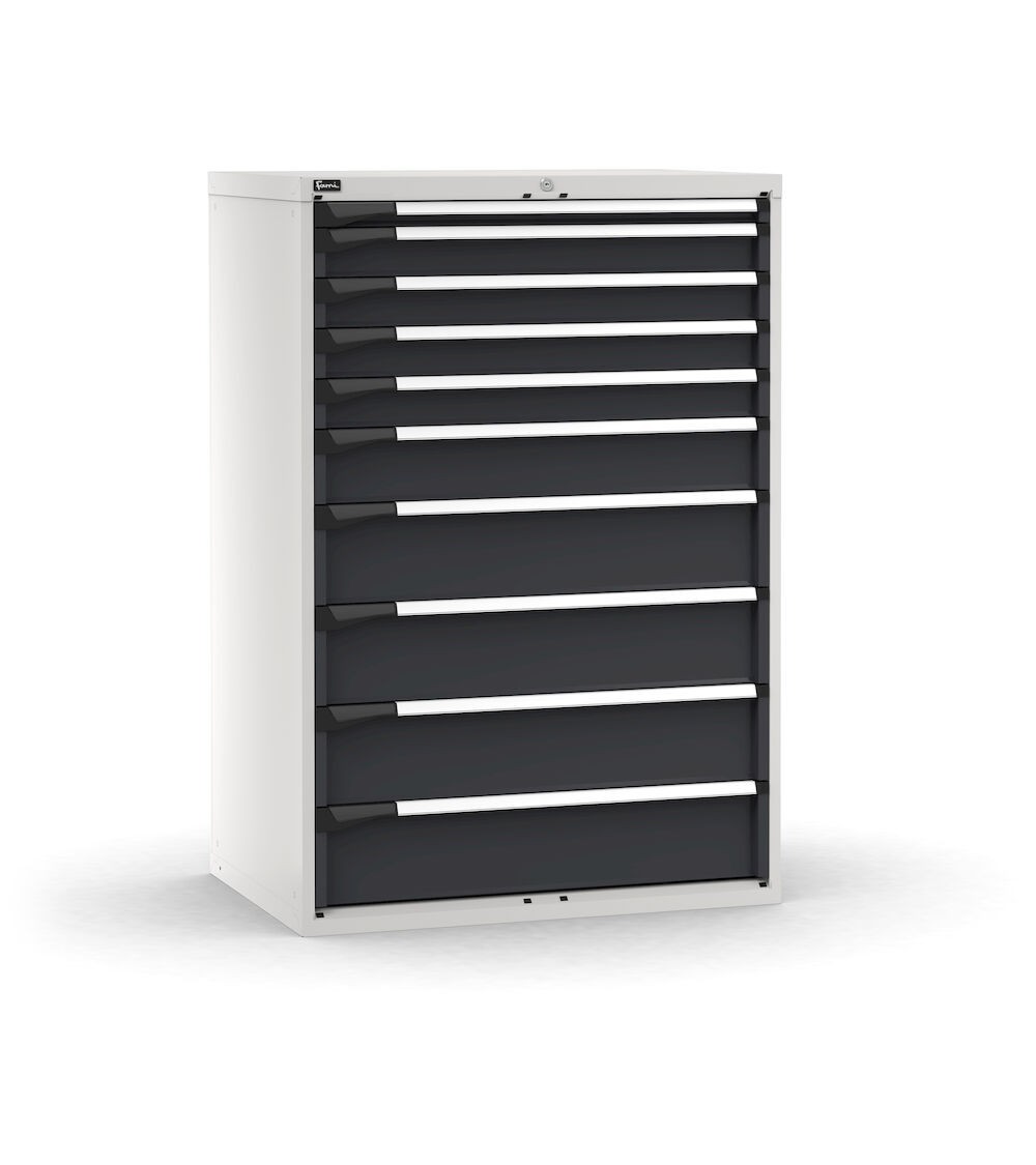 Cassettiera porta attrezzi, 10 cassetti  ad estrazione telescopica 1x50 4x100 1x150 4x200, L1020 x P726 x H1500 mm