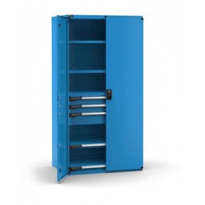 Armadio portautensili con porte a 3 cassetti, 2 piani regolabili, 2 piani estraibili, L1020 x P726 x H2000 mm