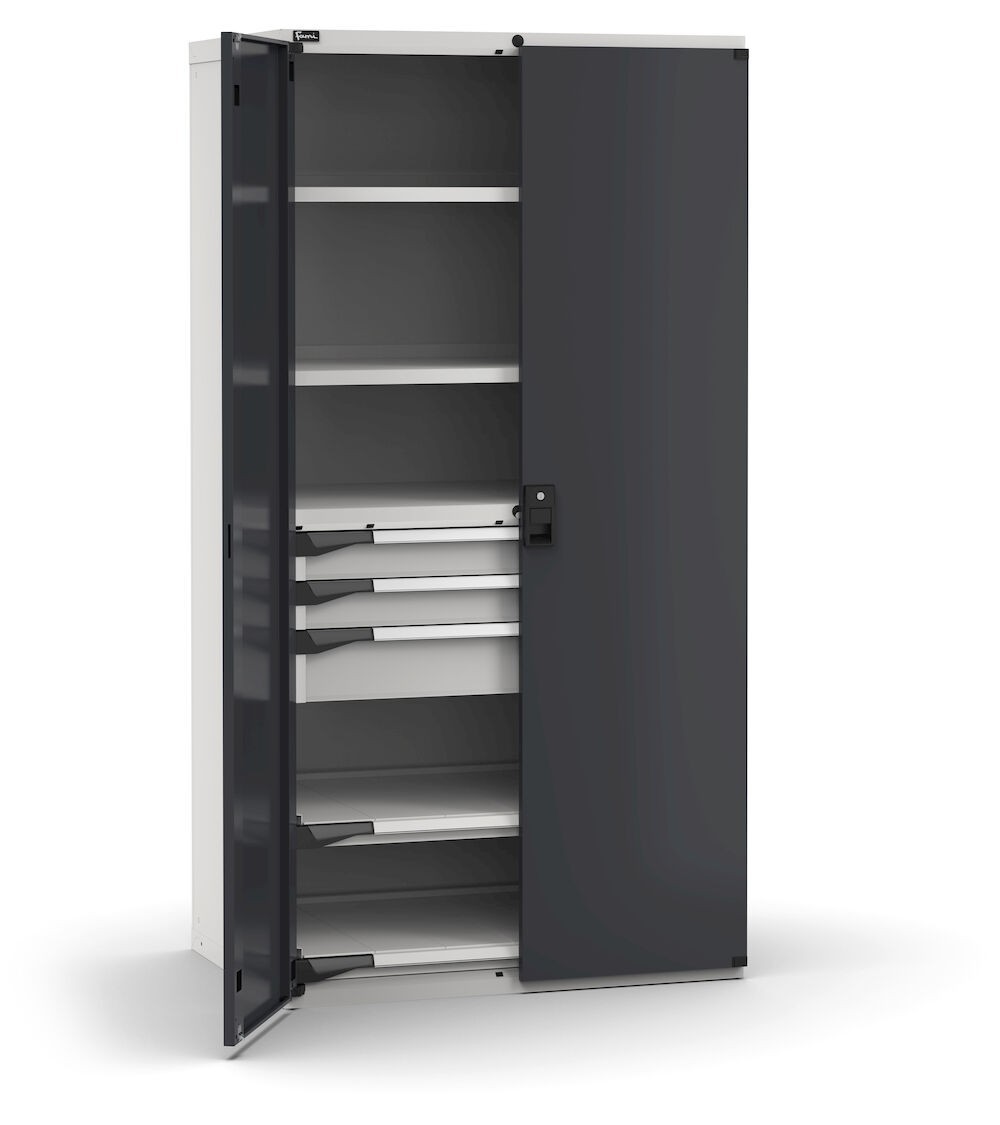 Armadio portautensili con porte a 3 cassetti, 2 piani regolabili, 2 piani estraibili, L1020 x P726 x H2000 mm