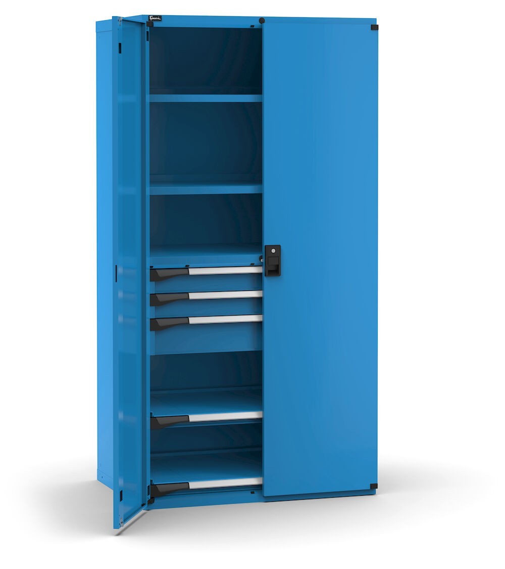 Armadio portautensili con porte a 3 cassetti, 2 piani regolabili, 2 piani estraibili, L1020 x P726 x H2000 mm