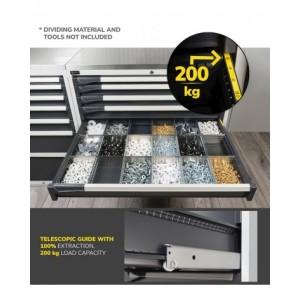 Armadio portautensili con porte a 3 cassetti, 2 piani regolabili, 2 piani estraibili, L1020 x P726 x H2000 mm