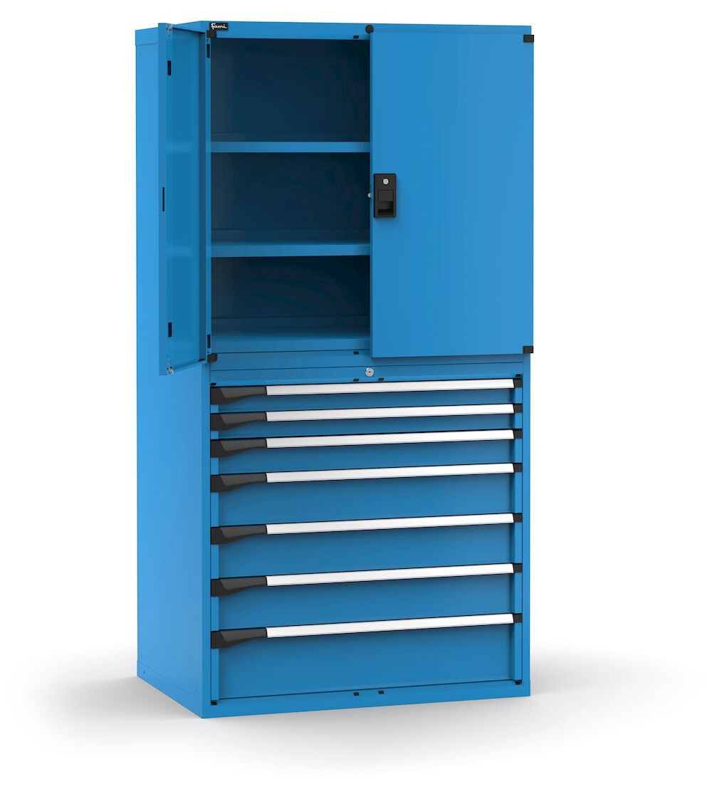 Armadio portautensili a 7 cassetti e 3 piani regolabili, L1020 x P726 x H2000 mm