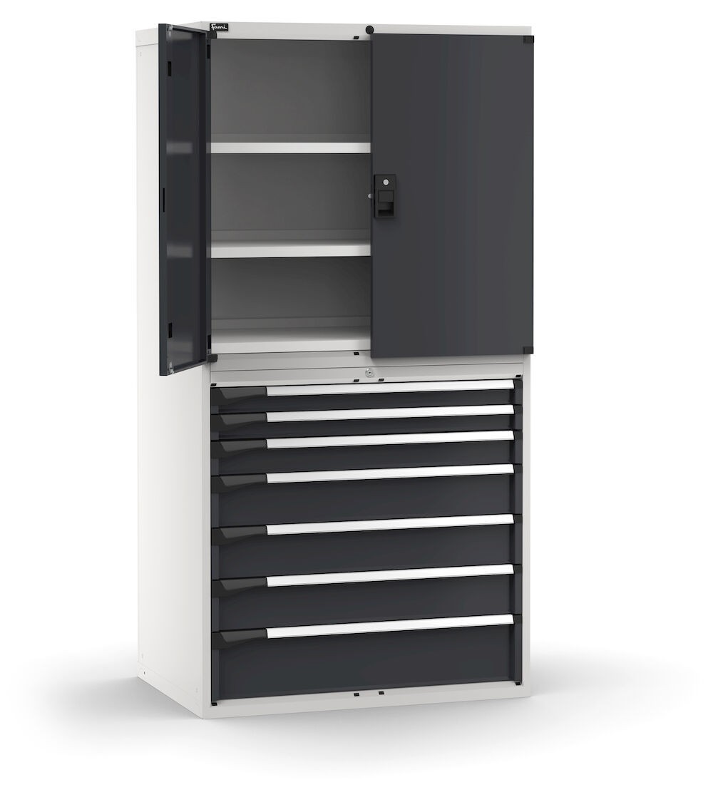 Armadio portautensili a 7 cassetti e 3 piani regolabili, L1020 x P726 x H2000 mm