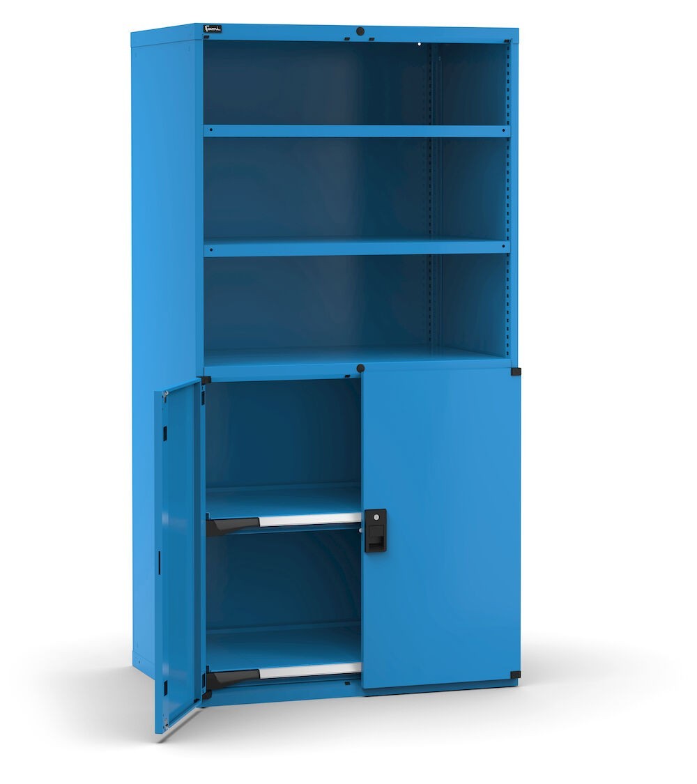 Armadio portautensili con ante a battente, 2 piani forati e 2 piani estraibili , L1020 x P726 x H2000 mm