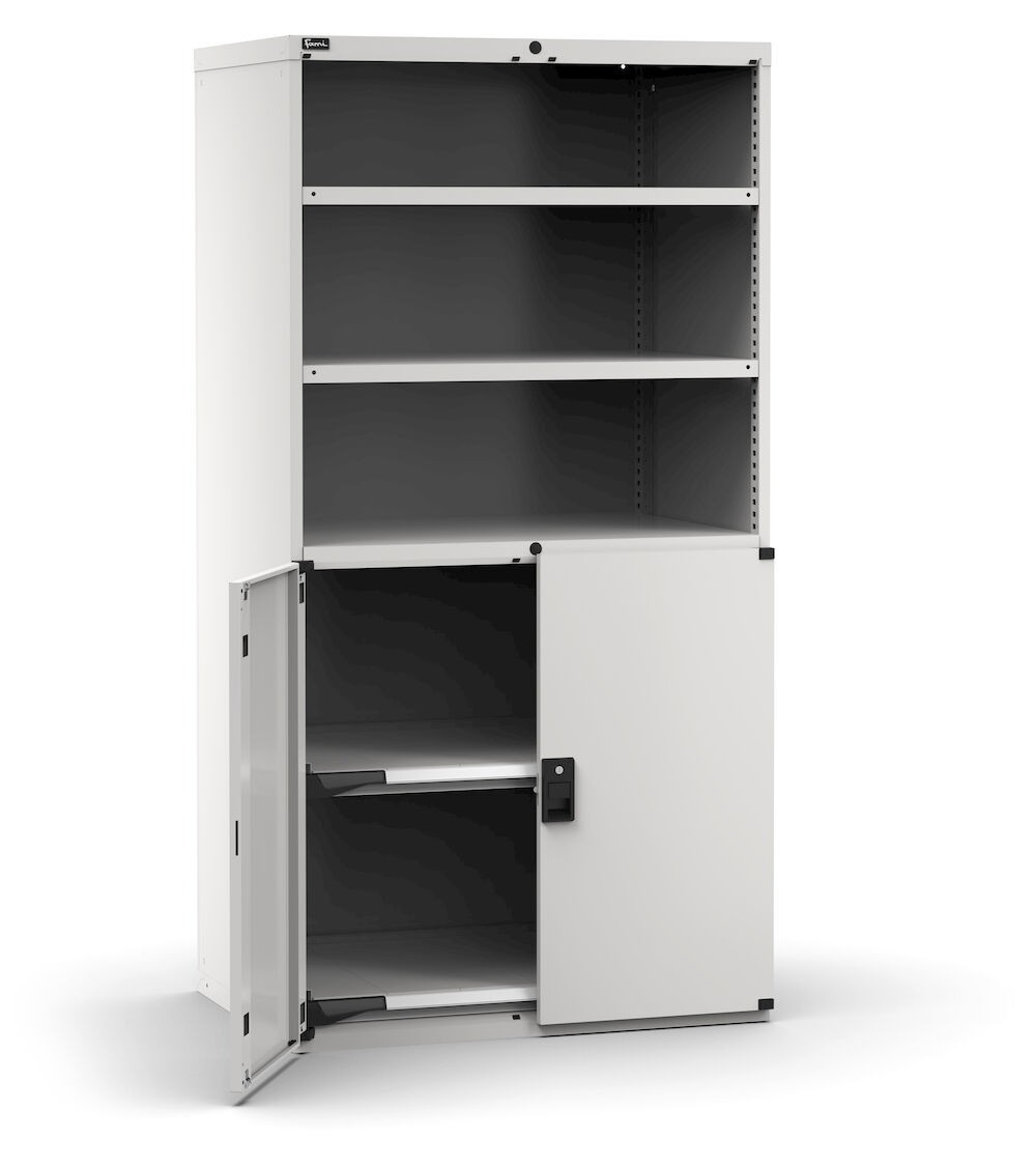 Armadio portautensili con ante a battente, 2 piani forati e 2 piani estraibili , L1020 x P726 x H2000 mm