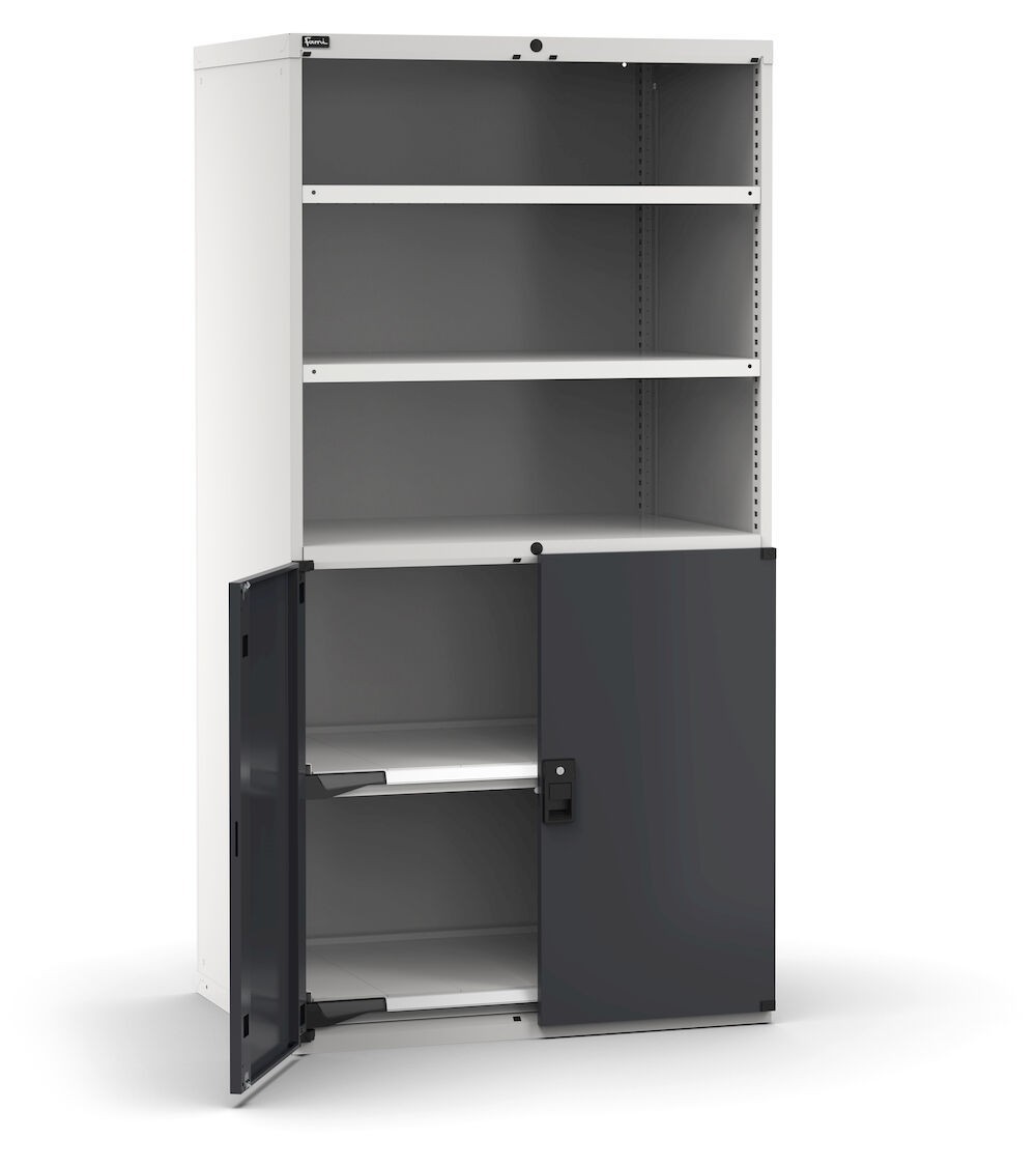 Armadio portautensili con ante a battente, 2 piani forati e 2 piani estraibili , L1020 x P726 x H2000 mm