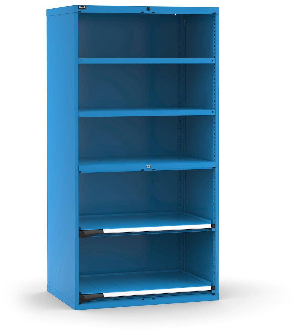 Armadio per utensili con 2 piani forati e 2 piani estraibili, L1020 x P726 x H2000 mm