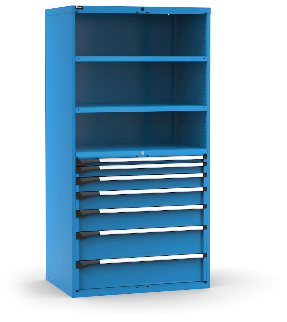 Armadio portautensili a 7 cassetti e 2 piani regolabili, L1020 x P726 x H2000 mm