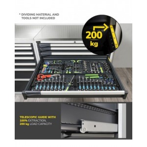 Armadio portautensili a 7 cassetti e 2 piani regolabili, L1020 x P726 x H2000 mm