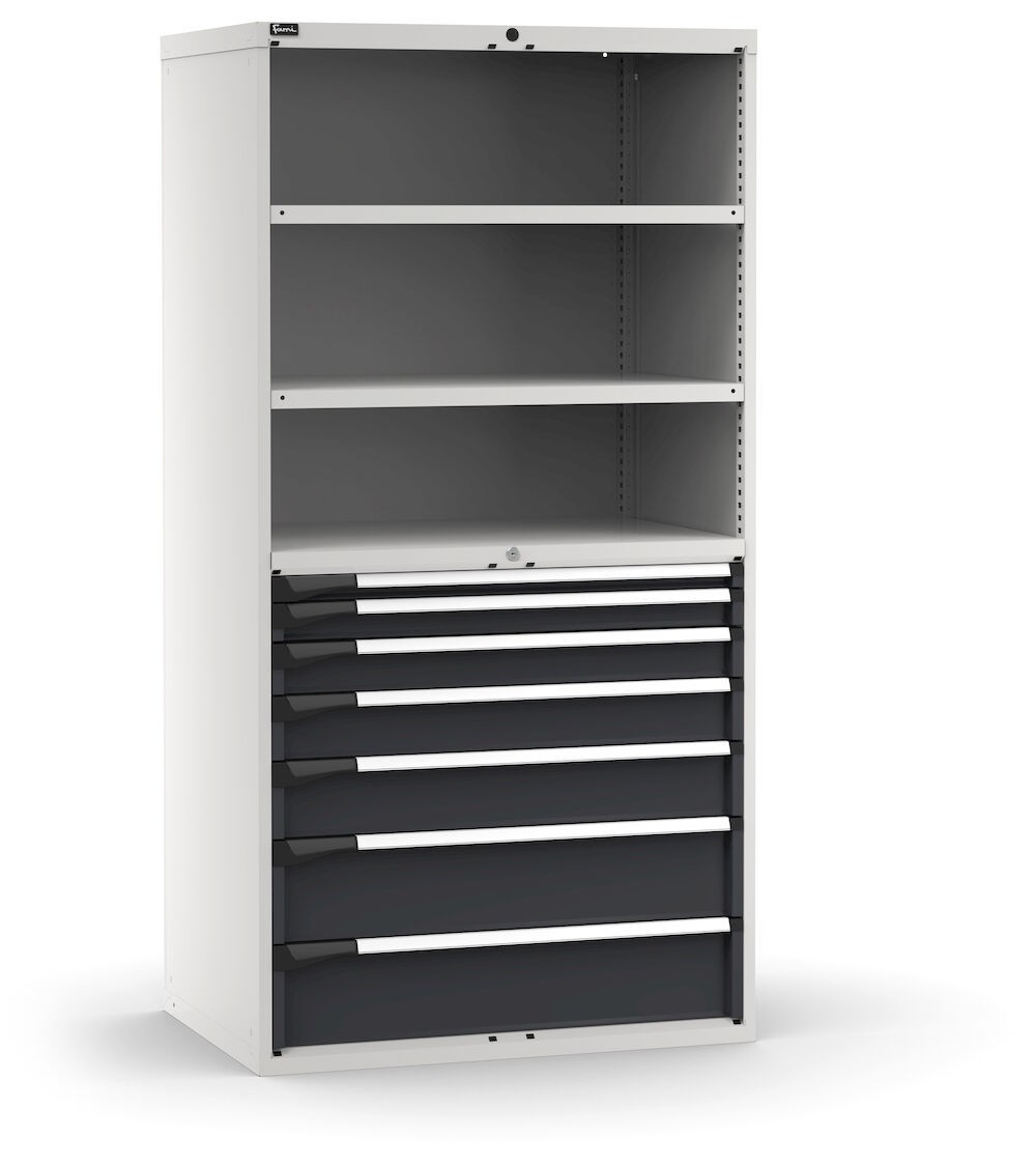 Armadio portautensili a 7 cassetti e 2 piani regolabili, L1020 x P726 x H2000 mm