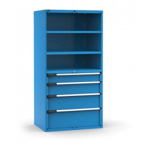 Armadio portautensili a 4 cassetti e 2 piani forati, L1020 x P726 x H2000 mm