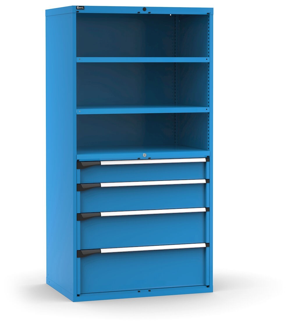 Armadio portautensili a 4 cassetti e 2 piani forati, L1020 x P726 x H2000 mm