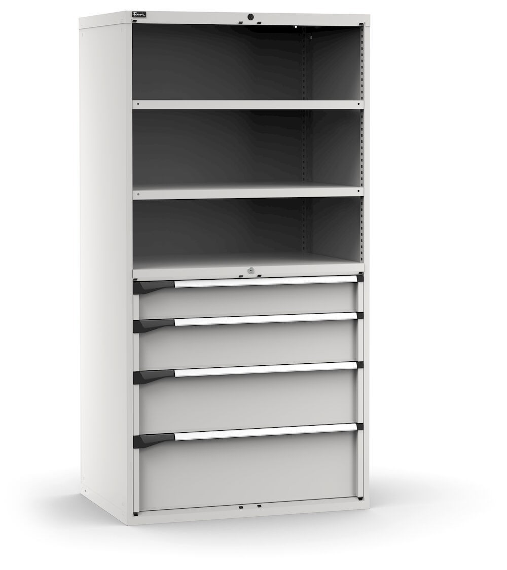 Armadio portautensili a 4 cassetti e 2 piani forati, L1020 x P726 x H2000 mm