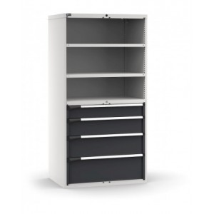 Armadio portautensili a 4 cassetti e 2 piani forati, L1020 x P726 x H2000 mm