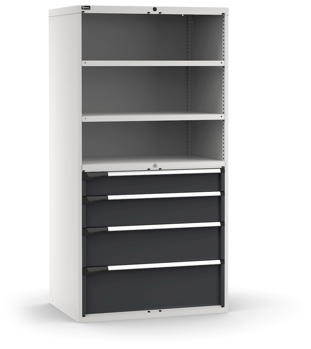 Armadio portautensili a 4 cassetti e 2 piani forati, L1020 x P726 x H2000 mm