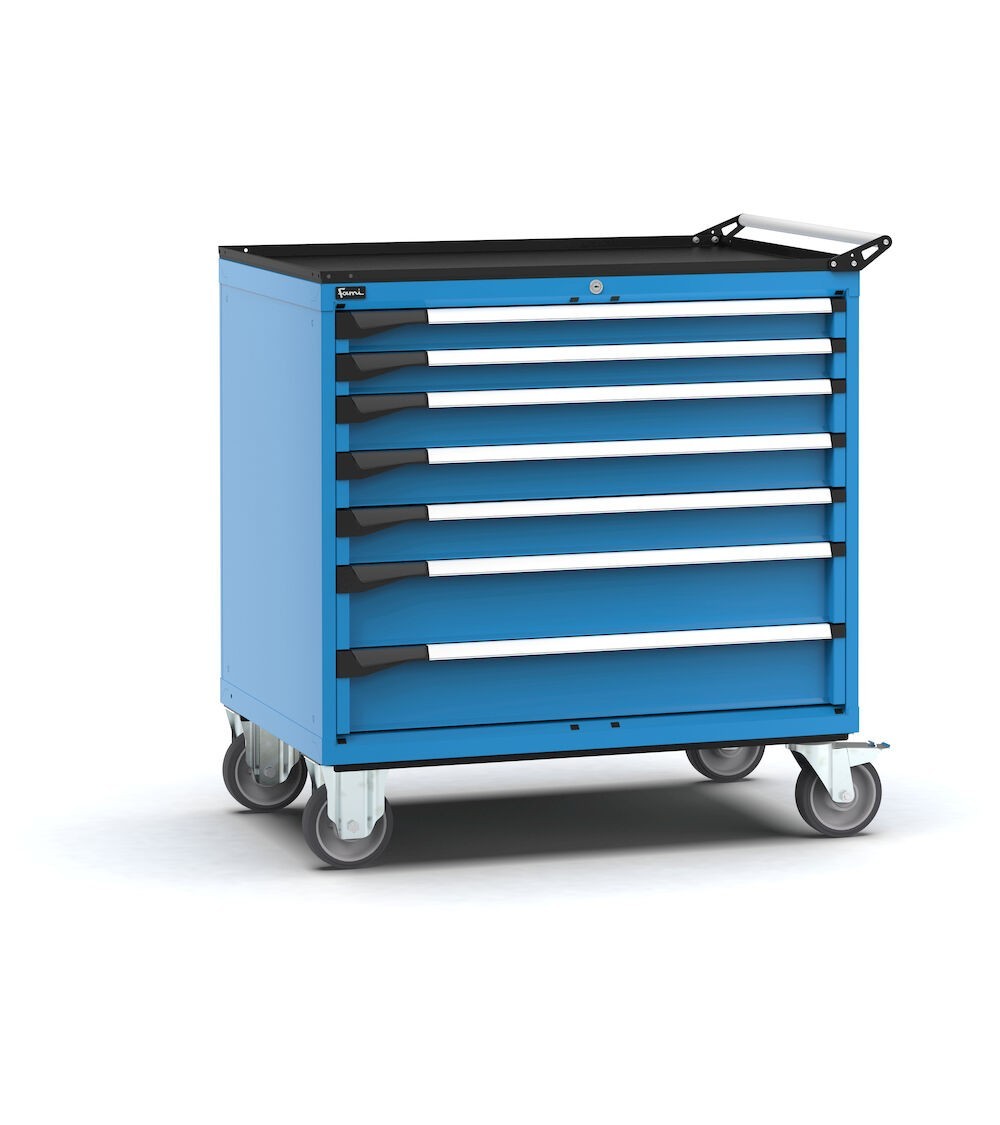 Cassettiera porta attrezzi con ruote, 7 cassetti  2x75 3x100 2x150, L1020 x P726 x H1072 mm