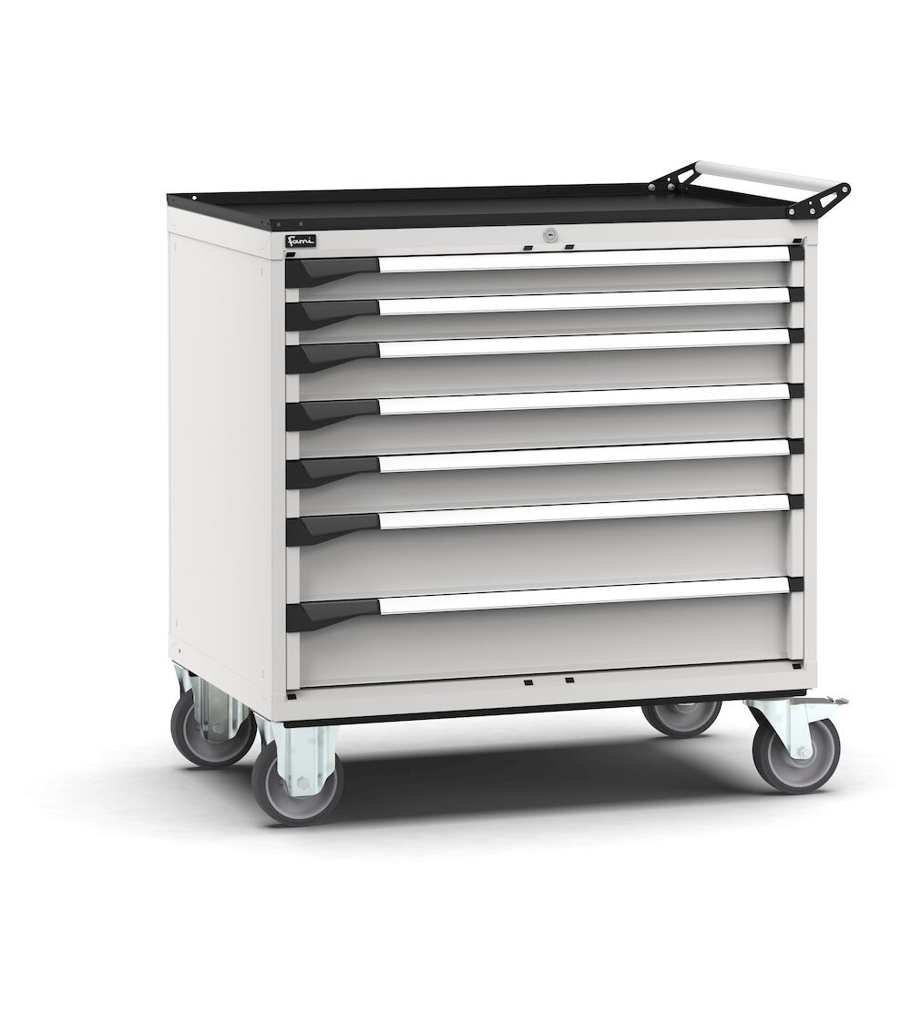 Cassettiera porta attrezzi con ruote, 7 cassetti  2x75 3x100 2x150, L1020 x P726 x H1072 mm