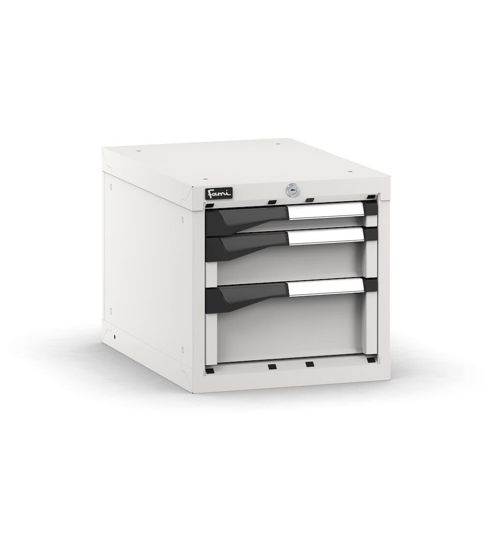 Blocco cassettiera da banco, 3 cassetti 1x50 1x100 1x150, L408 x P573 x H400 mm