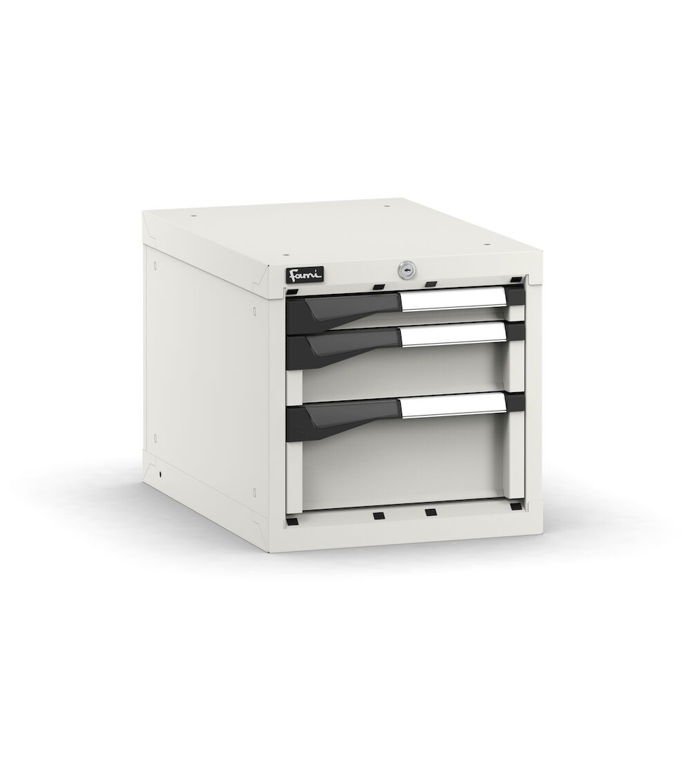Blocco cassettiera da banco, 3 cassetti 1x50 1x100 1x150, L408 x P573 x H400 mm