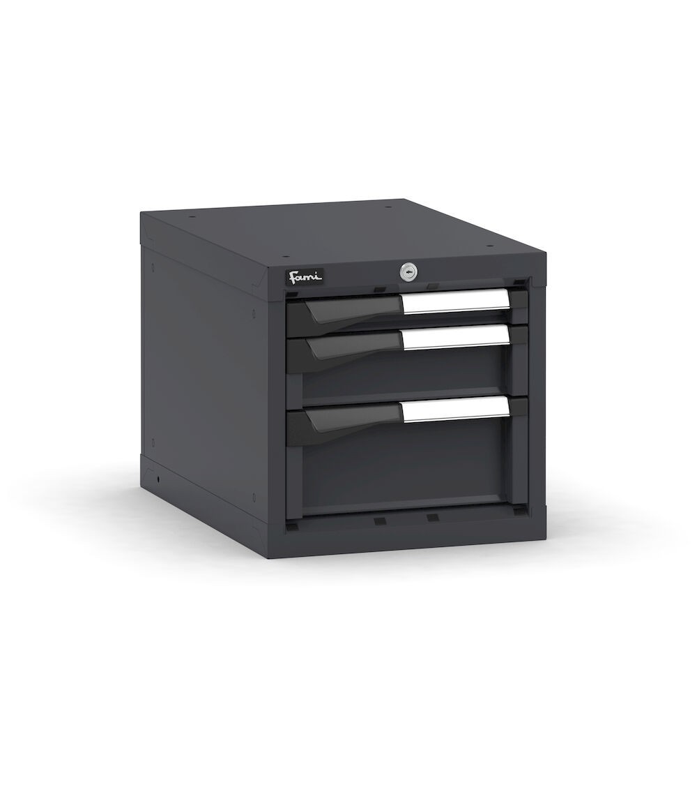 Blocco cassettiera da banco, 3 cassetti 1x50 1x100 1x150, L408 x P573 x H400 mm
