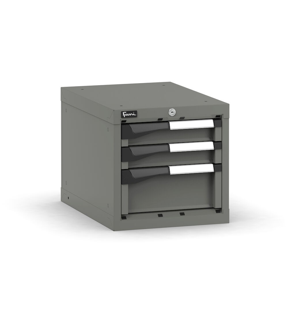 Blocco cassettiera da banco, 3 cassetti 2x75 1x150, L408 x P573 x H400 mm