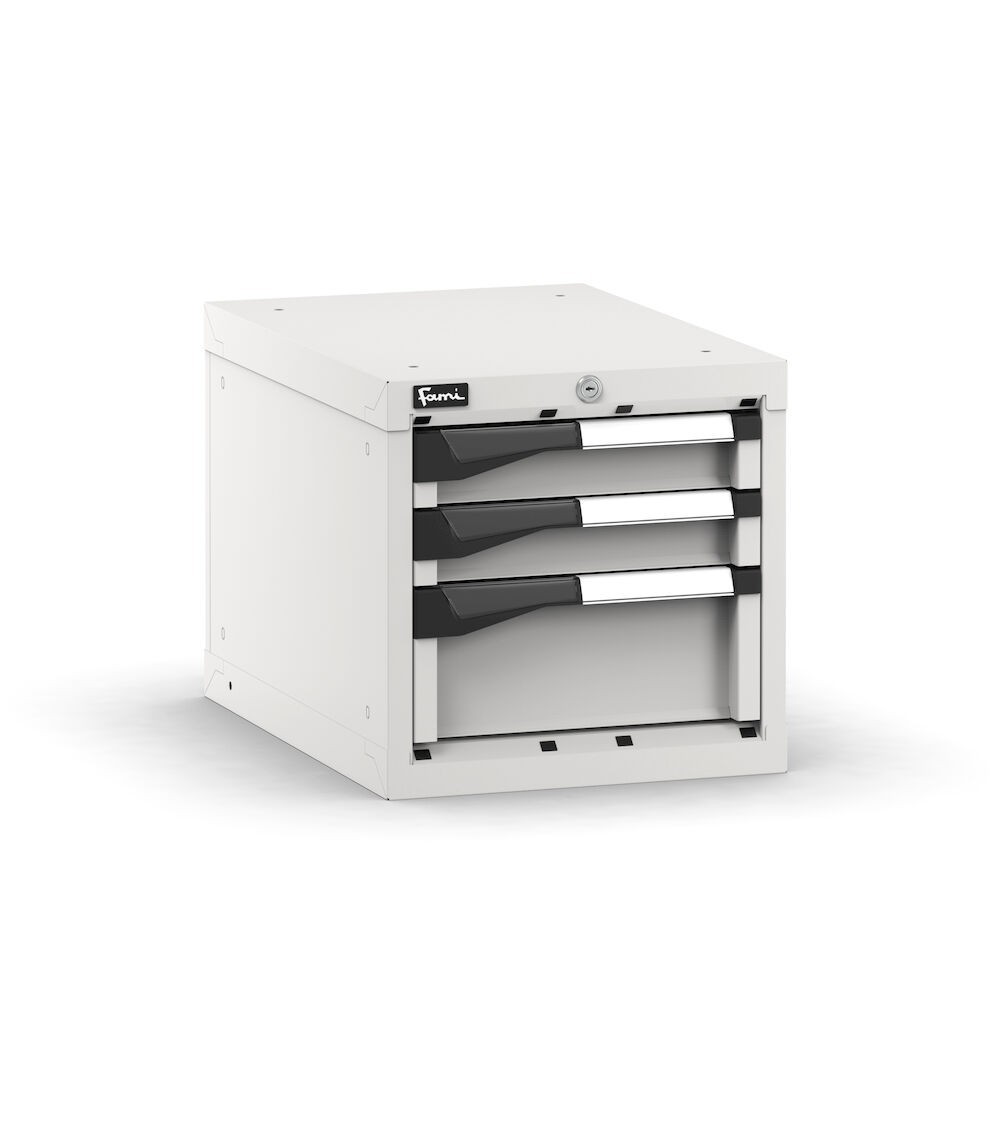 Blocco cassettiera da banco, 3 cassetti 2x75 1x150, L408 x P573 x H400 mm