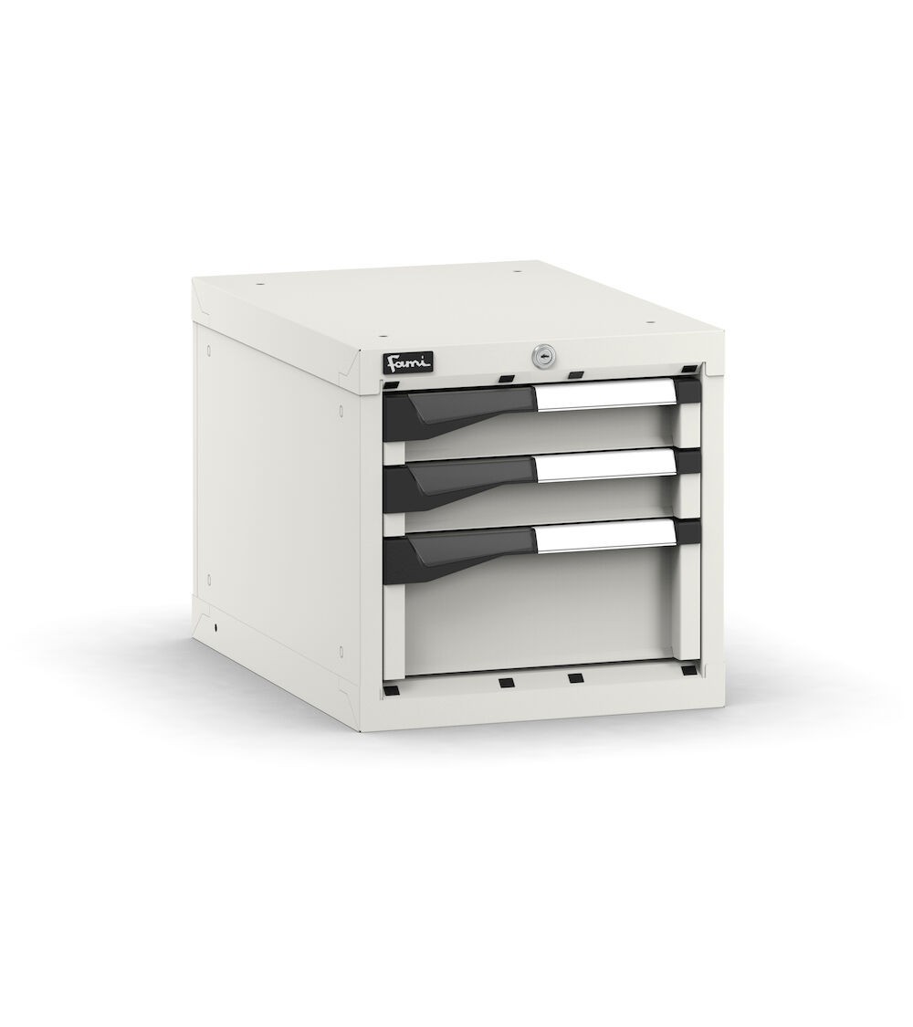 Blocco cassettiera da banco, 3 cassetti 2x75 1x150, L408 x P573 x H400 mm