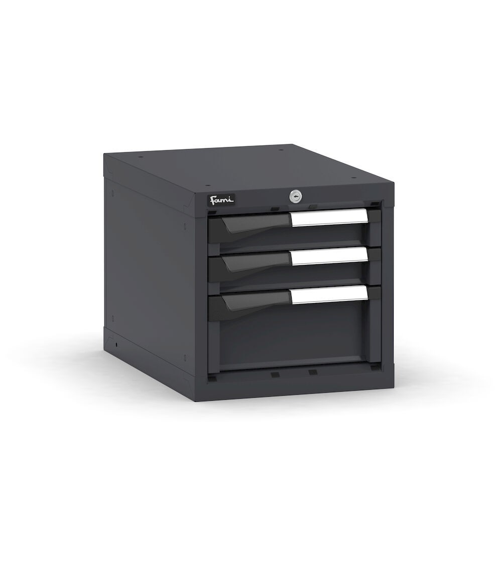 Blocco cassettiera da banco, 3 cassetti 2x75 1x150, L408 x P573 x H400 mm