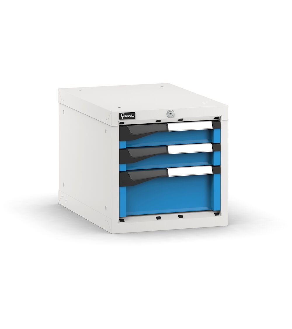 Blocco cassettiera da banco, 3 cassetti 2x75 1x150, L408 x P573 x H400 mm