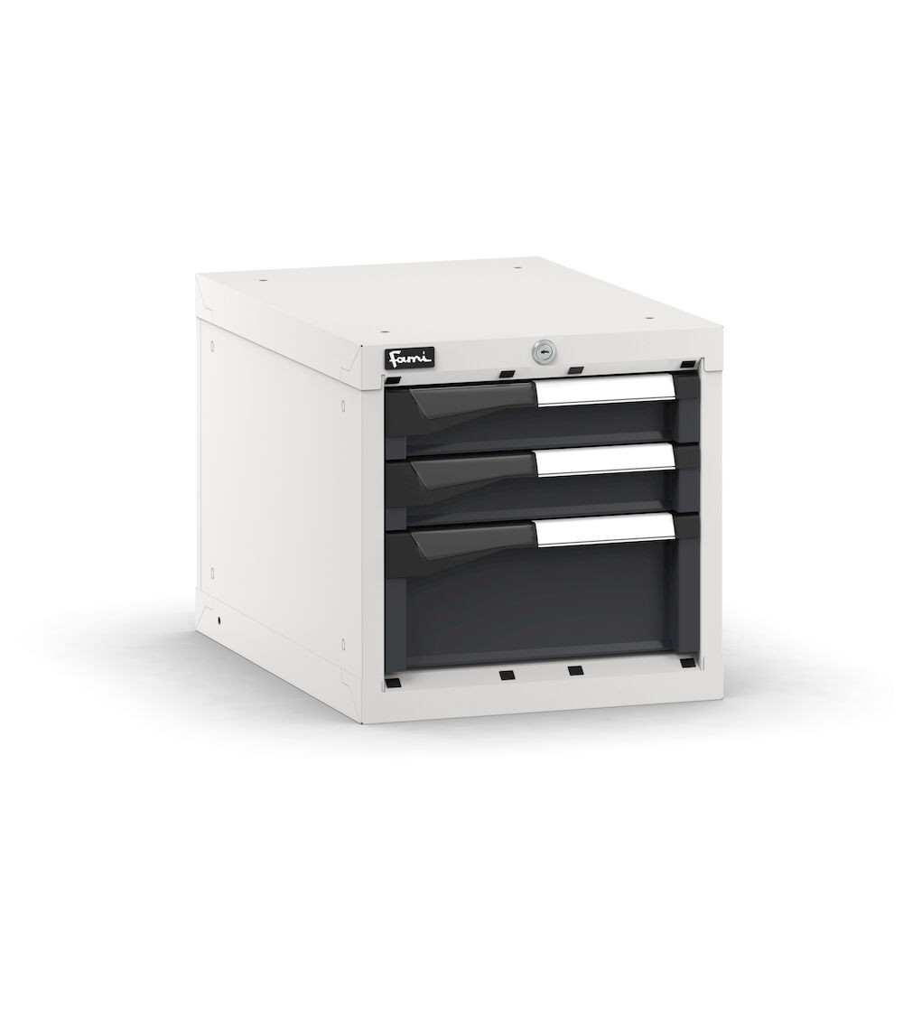 Blocco cassettiera da banco, 3 cassetti 2x75 1x150, L408 x P573 x H400 mm